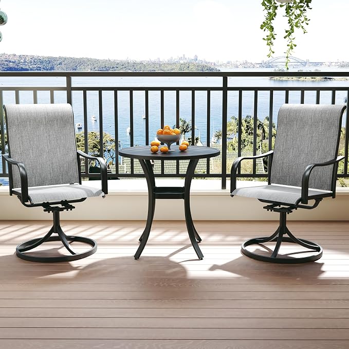 Anmutig 3-Piece Outdoor Patio Dining Set, 27.5" Black Round Table with 2 Swivel Rocking Patio Chairs Furniture Set for Kitchen Garden, Backyard, Grey