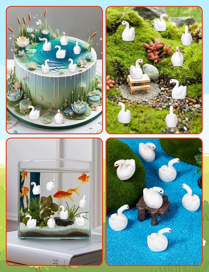 100pcs Mini Resin Goose Figurine | Micro Landscape Dollhouse Ornament, Cake DIY Craft, Office Desk Ornaments, Birthday Decoration Gift