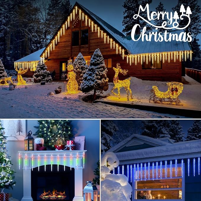 Brightown Color Changing Icicle Lights Outdoor 32.8FT 20 Tubes 100 LED Smart Christmas Lights, 39 Color Modes Waterproof Connectable Icicle Indoor Decoration for Tree Patio Roof Holiday, Smart