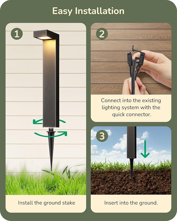 EDISHINE Low Voltage Pathway Light Wired, Outdoor Landscape Lighting 12pack | 3000K 3.2W 50,000Hrs, 12V, Modern Design, Cast-Aluminum, Waterproof for Walkway Garden