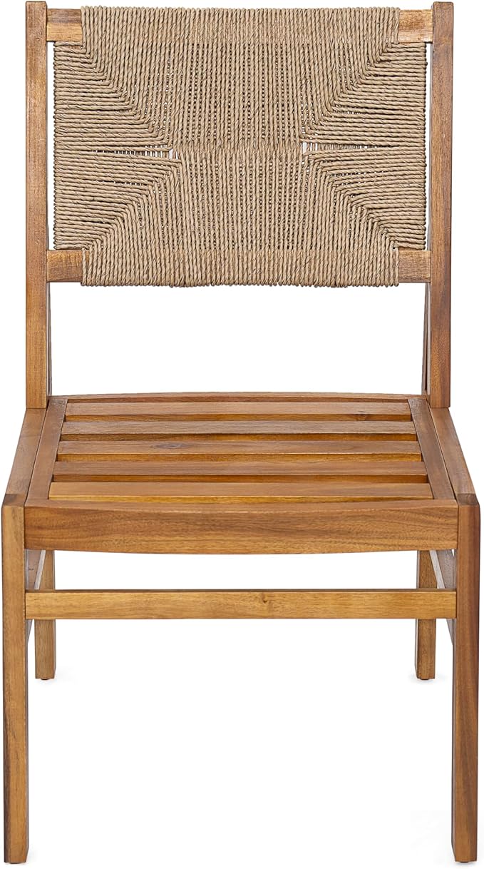 Christopher Knight Home Harly Acacia Wood Patio Dining Set for 6, Solid Wood Outdoor Dining Table Set for 6, 7 Piece Outdoor Dining Set with Rectangular Table and Wicker Backrest, Teak+Cream