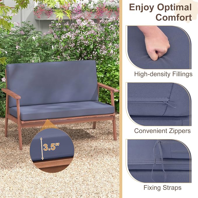 Tangkula 4 Piece Outdoor Conversation Set, Acacia Wood Sofa Set with Soft Seat & Back Cushions, Rectangle Coffee Table Patio Wood Furniture Set for Backyard, Poolside, Garden (1, Gray)
