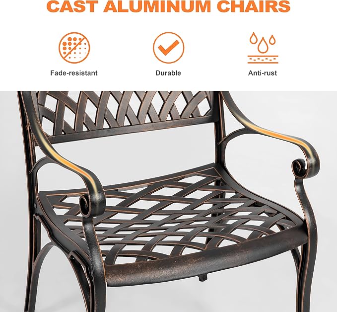 NUU GARDEN Outdoor 5-Piece Patio Dining Set, 4 Patio Chairs and 42'' Round Dining Table with 2.24" Umbrella Hole, Cast Aluminum Frame, for Patio, Deck, Garden, Backyard, Balcony, Antique Bronze