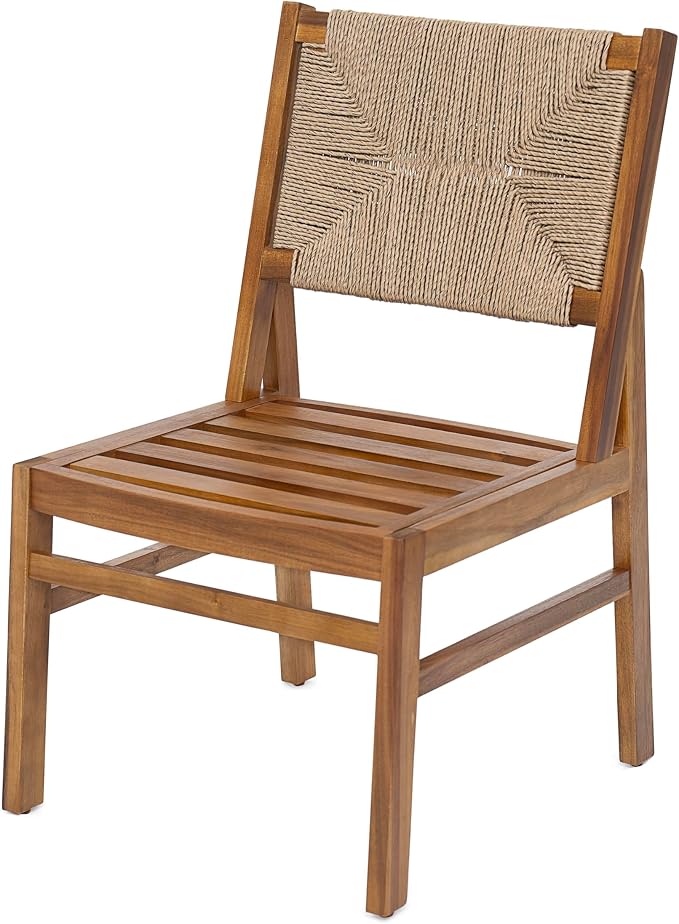 Christopher Knight Home Mave Acacia Wood Dining Table Set for 6, 7 Piece Patio Extendable Dining Table & Armless Chairs Set Of 6 with Cushion & Wicker Back, Patio Furniture Set, Cream+Light Brown+Teak