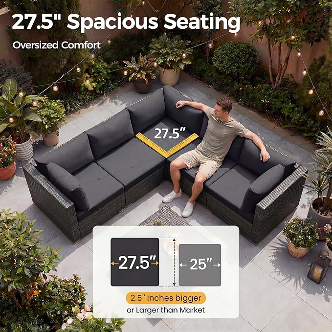 NICESOUL 18 Piece Outdoor Patio Furniture Set with Fire Pit, Large Size 14-Person Outdoor Sectional with Fire Pit & Chaise Lounge, 500 lbs Heavy Duty All-Weather Backyard Sitting Group, Grey