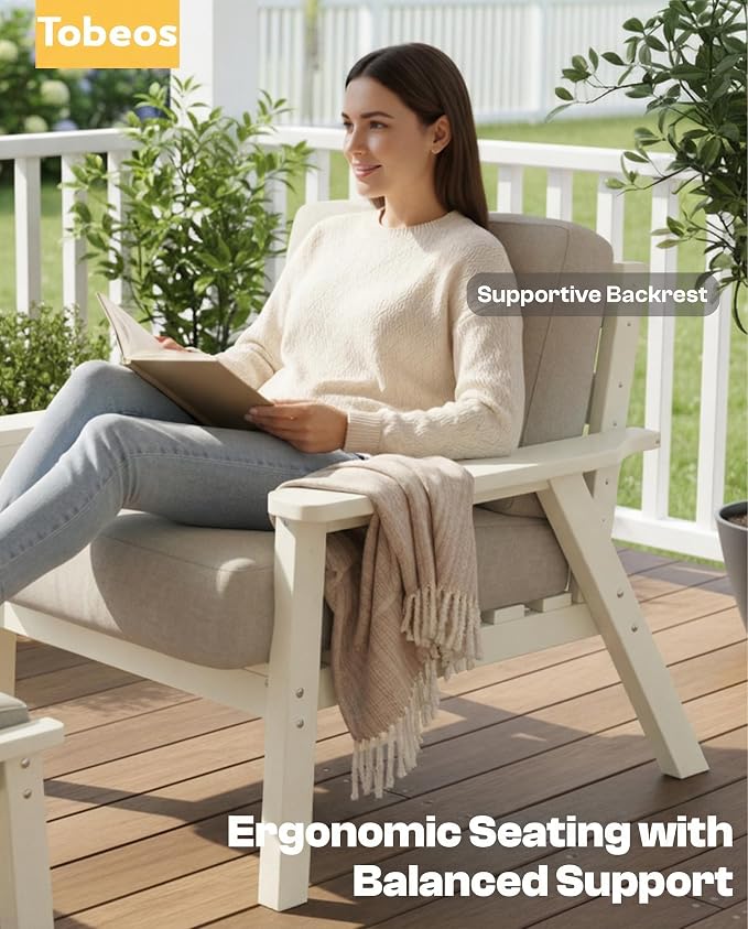 7 Piece HDPE Outdoor Furniture Set with Beige Cushions (White Frame) | All-Weather HDPE, Modular Design, Extra-Deep Seating, Thick Cushions, Ideal for Backyard, Deck & Porch