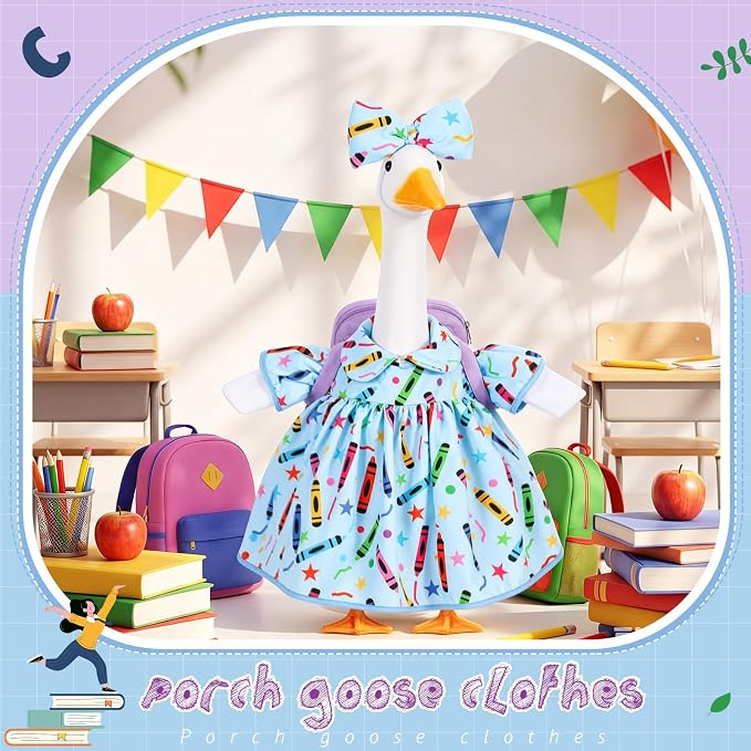 Mindsoft Back to School Porch Goose Outfit Teacher Goose Clothes Costume Statues Decor for 23" School Classroom Lawn Garden Patio Outdoor Statues(Backpack Style -Light Sky Blue)