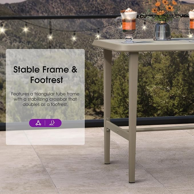 PURPLE LEAF Counter Height Table Patio Square Table Dining Coffee Kitchen Breakfast Bistro Outdoor Pub Bar Table for Garden Balcony, Champagne