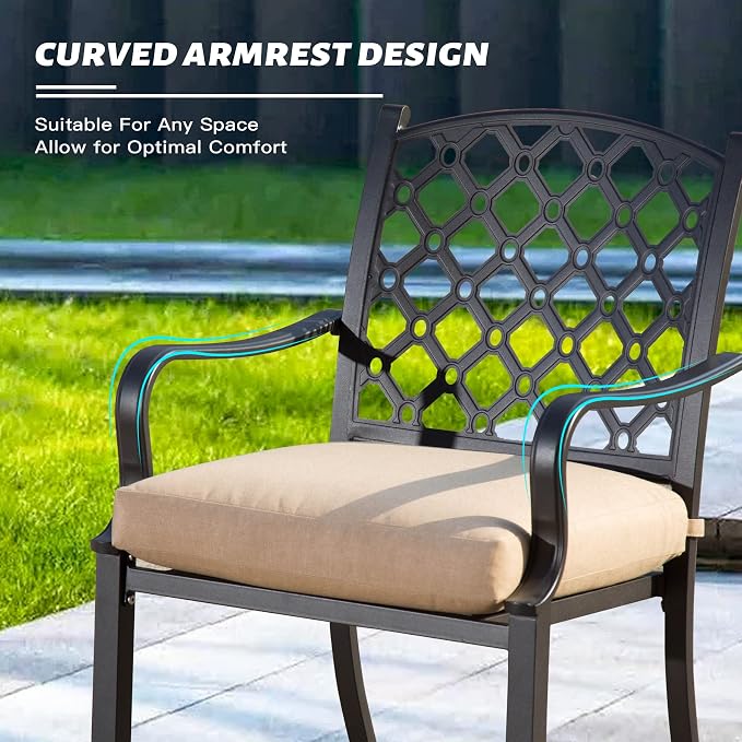 Domi 7 Pieces Patio Dining Sets All-Weather Metal Outdoor Modern Dining Sets with Table for Lawn Garden Backyard Deck with Cushions-Beige