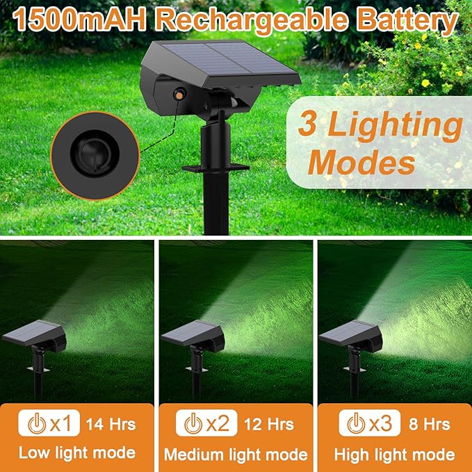 WELALO Solar Spot Lights Outdoor, IP68 Waterproof, 65 LED, Cool White | 3 Lighting Modes, 6 Pack Solar Spotlights for Outside Yard Garden Pathway Landscape Walkway Driveway Garage House Lawn Tree
