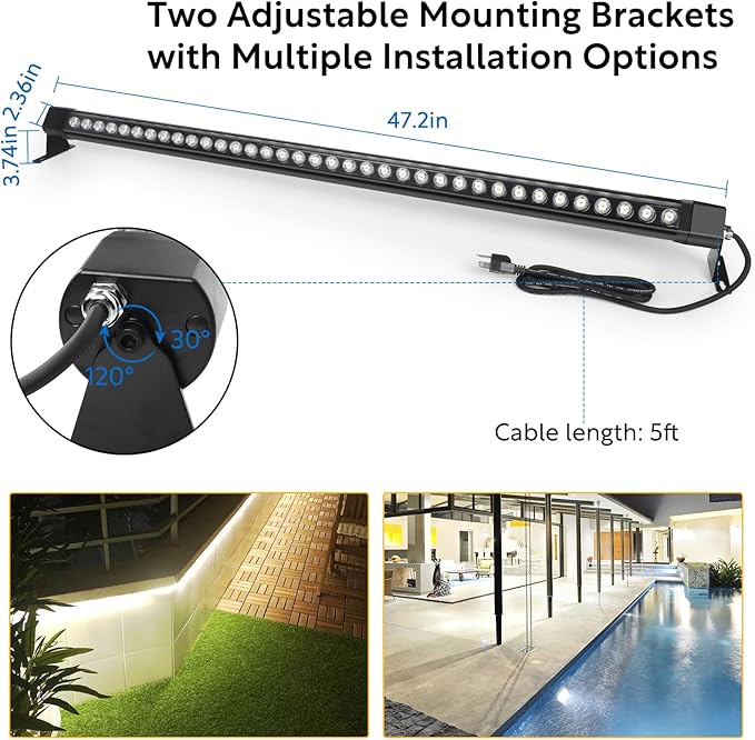 HNRLOY Wall Washer Light,72W 4FT 5000K Daylight White Outdoor Led Wall Washer Light Bars,IP67 Waterproof 120V Plug in LED Light Bar for Garden,Backyard,Building,Courtyard Landscape Lighting(2 Pack)