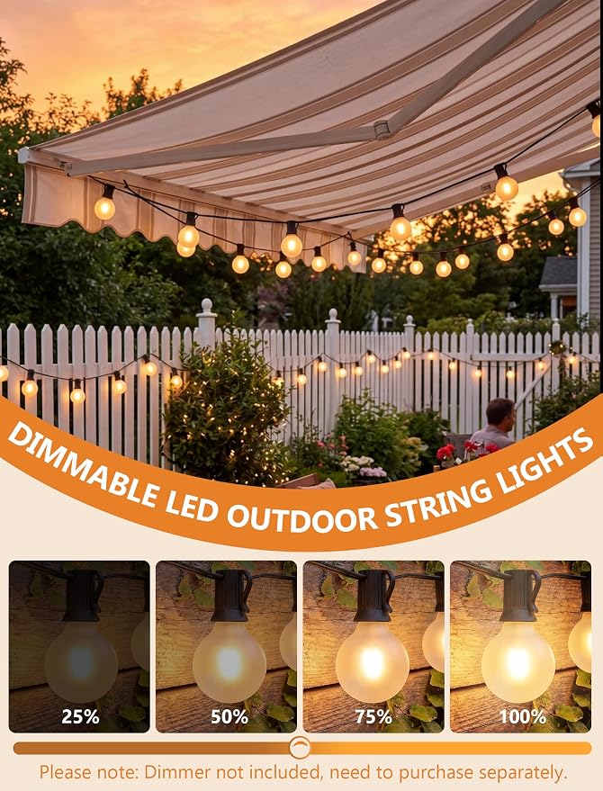 LED Outdoor String Lights 25Ft G40 Frosted White Globe Patio Lights Waterproof with 27 Shatterproof LED Bulbs, Hanging Outdoor Christmas Decorations Lights for Backyard Bistro Wedding Party Garden