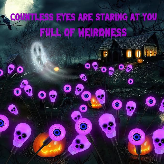 FENSAN Solar Lights Outdoor,Halloween Decorations Outdoor, Scary Eyeball Lights,4PACKS 32LED,IP65 Waterproof,Halloween Decor for Garden/Yard/Patio/Lawn/Pathway(Purple)