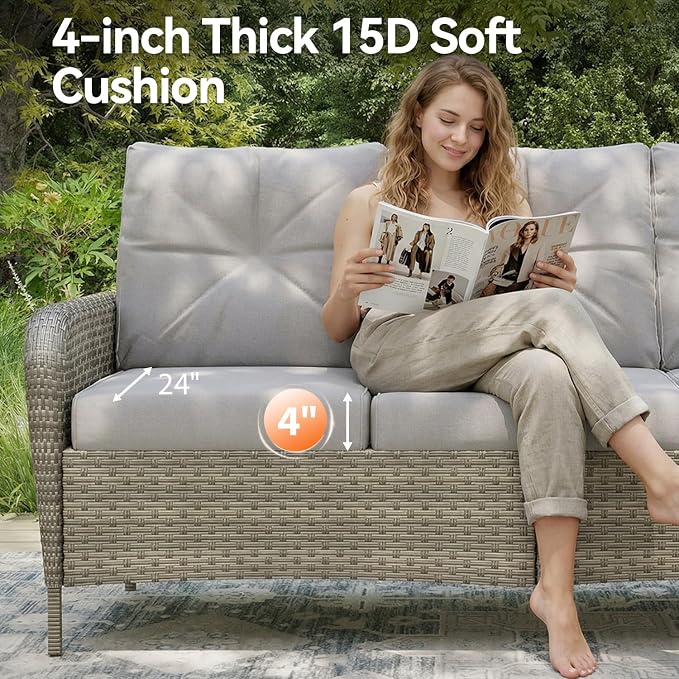 Aoxun 10-Piece Patio Furniture Set with 44'' Fire Pit Table, Luxury Outdoor Furniture Set with 360° Swivel Chairs, Patio Conversation Set for Backyard, Poolside & Garden, Beige/Gray