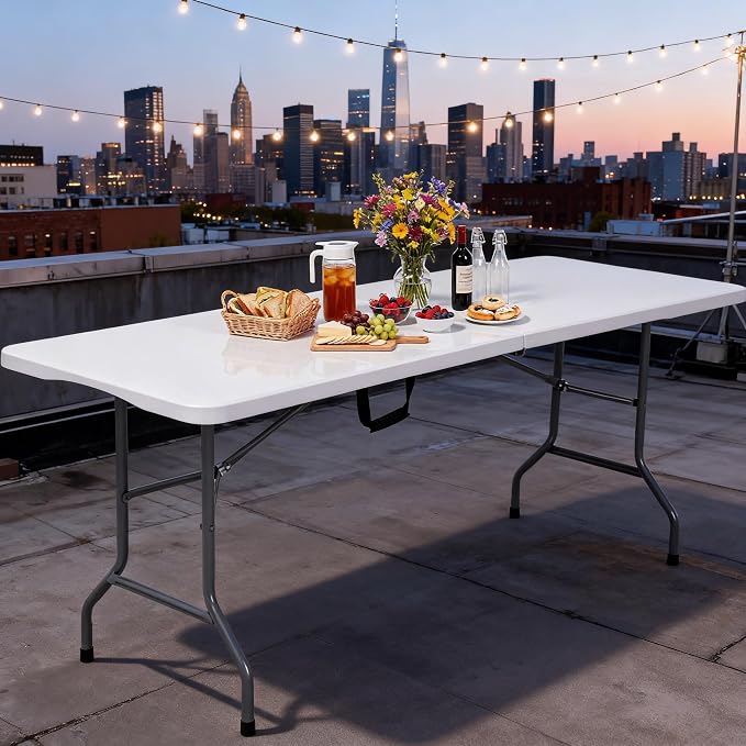 DWVO 6FT Folding Table, Heavy Duty Folding Tables with Carrying Handle, HDPE Fold up Table for Outdoor Camping Picnic Parties, Indoor Events, White