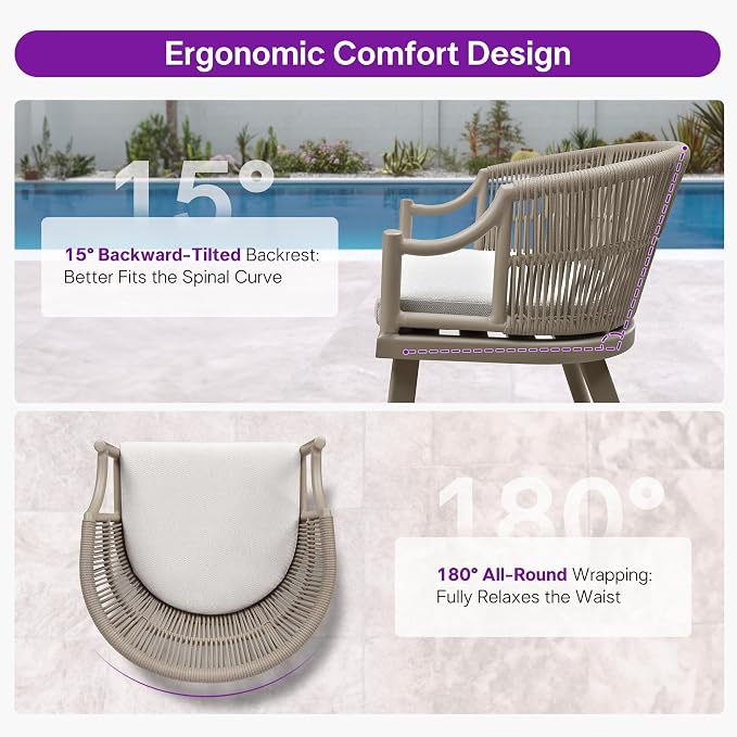 PURPLE LEAF 9 Pieces Outdoor Dining Set All Weather Wicker Patio Dining Set with Square Aluminum Table and Modern Armrest Dining Chairs for Garden Deck Backyard Kitchen, Champagne