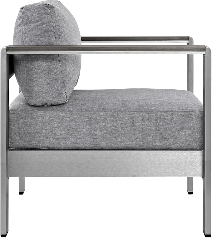 Modway Shore 3-Piece Aluminum Outdoor Patio Furniture Set in Silver Gray