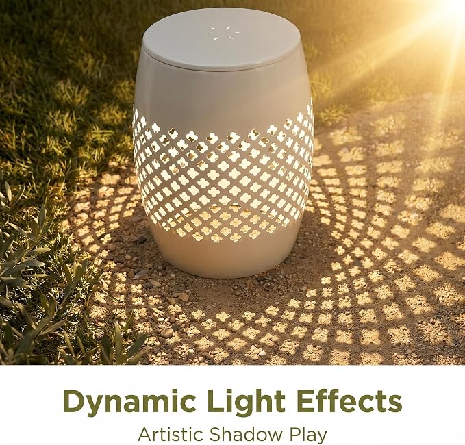 12" Outdoor Side Table, Metal Cutout Drum Side Table, Patio Garden Stool | Coffee End Tables for Small Spaces, Living Room, Backyard, Poolside