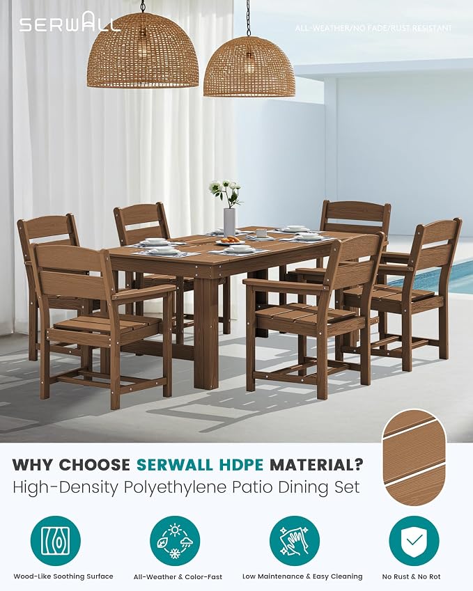 SERWALL HDPE Outdoor Dining Table and Chairs Set for 4 | with Oversized Chair Seat