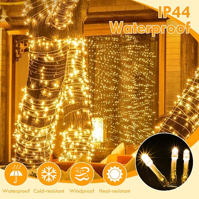 180FT 500LED Extra-Long String Lights Indoor Outdoor Clear Wire, Warm White Christmas String Lights, Plug in Twinkle Fairy Light With Timer and Memory For Wedding Patio Tree Yard Christmas Decorations