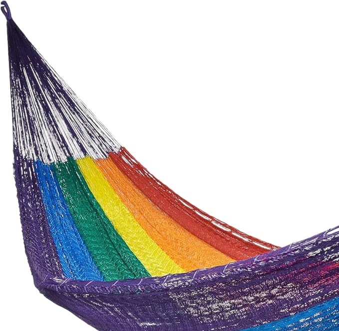 NOVICA Multicolor Rainbow Striped Hand Woven Nylon Mayan 1 Person Rope Hammock, 'Dreaming of Rainbows' (Single)