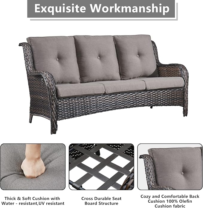 Rilyson Wicker Patio Furniture Set - 7 Piece Rattan Outdoor Sectional Conversation Sets with 4 Swivel Rocking Chairs,2 Ottomans and 1 Sofa for Porch Deck Garden(Brown/Grey)