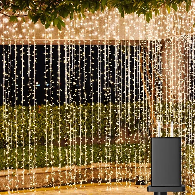 Solhice LED Curtain Lights Outdoor 40ft x10ft, 800 LED Plug in Hanging String Lights Indoor, Twinkle Lights Backdrop for Outside Backyard Patio Wedding Décor, Warm White (Not Connectable)