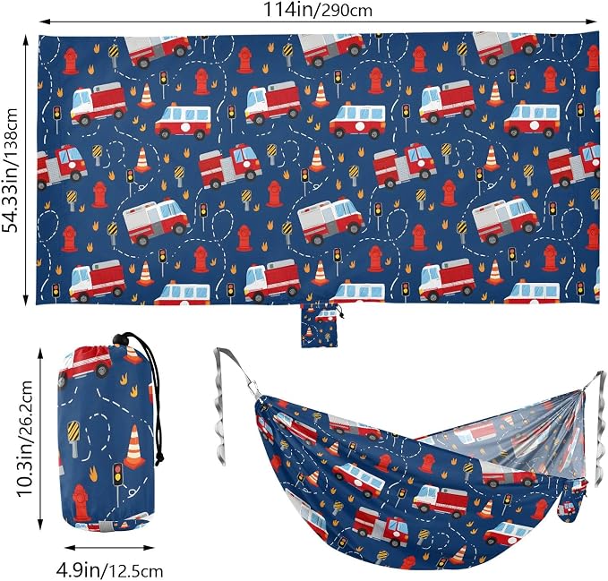 Camping Hammock Outdoor Hammocks for Outside Fire Truck Beach Trees Portable Lightweight with Pockets Tree Straps Indoor