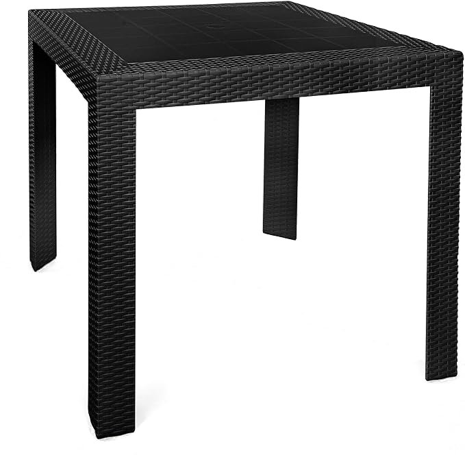 LeisureMod Mace Modern Weave Design Outdoor Patio Square Dining Table (Black)