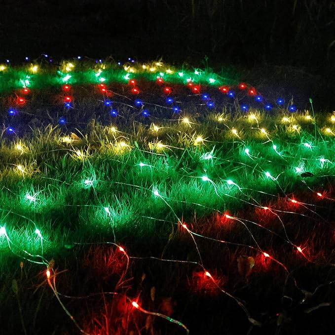 Bush Lights Outdoor, 9.8FT x 6.6FT Christmas Decorations Outdoor Net Lights, 8 Modes Connectable Mesh Light, 196 LED Christmas Multicolor for Trees, Bushes, Garden, Yard Decorations