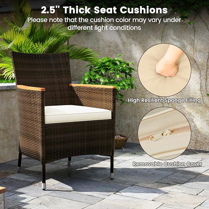 S AFSTAR Patio Dining Set for 8 with Umbrella Hole, 75” x 36” Acacia Wooden Table & PE Rattan Chairs for Deck, Backyard