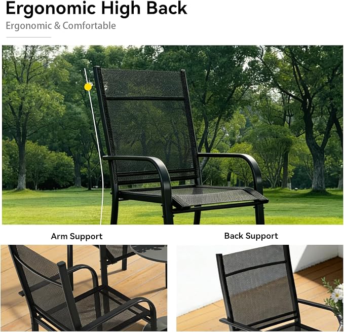 5 Pieces Outdoor Dining Table 36"x36" + Patio Dining Chair Set, Square Patio Dining Table and Chairs with Stable Metal Frame for Garden, Backyard and Porch, Umbrella Hole Design, Suitable for 4 People