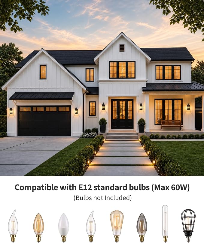 Patio Wall Light Fixtures, Black Waterproof Outdoor Wall Sconce 2pcs | Outdoor Wall Lights with Tempered Glass Shade, Outside Wall Lanterns for Patio, House, Garage, Front Door Entryway, H13.4"
