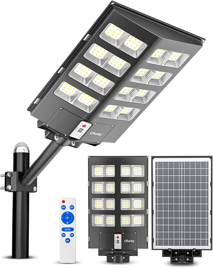 Solar Street Lights Outdoor, Of-2600W Commercial Parking Lot Light | Solar Flood Light, LED Area Light with Motion Sensor, Dusk to Dawn, Remote Control for Security Lighting in Streets, Barns