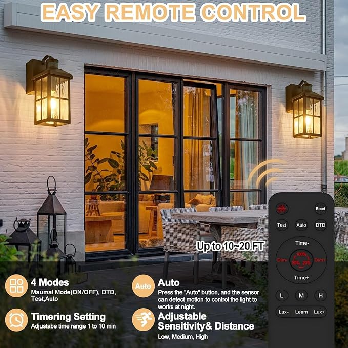 Porch Lights with GFCI Outlet with Remote | Dusk to Dawn Motion Sensor Outdoor Light, Upgraded 4 Lighting Modes Exterior Fixture Outside Lights for House Patio Garage