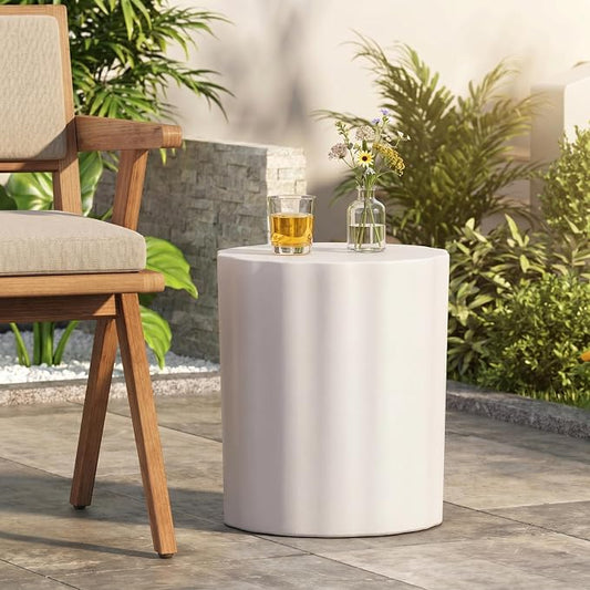 Concrete Side Table, Antique White, Round