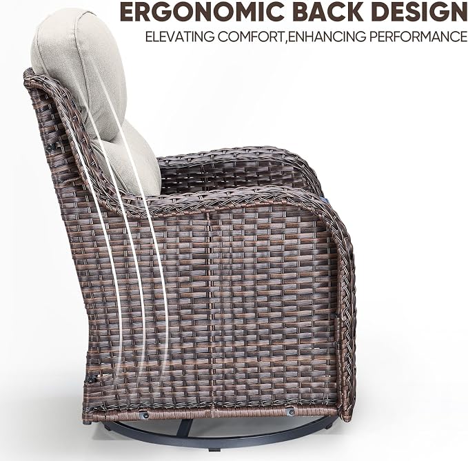 Swivel Patio Chairs sofa Set of 7 with 6" Thick Cushion - Wicker Outdoor Swivel Rocker Patio Chair ,Sofa/Glass coffee table, High Back Comfortable Outdoor Glider Chairs - Brown Wicker Beige Cushions