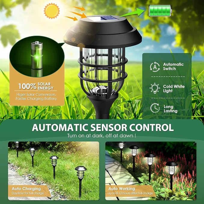 SOLPEX Solar Pathway Lights Waterproof Outdoor Lighting, 12 Pack Cold White | 8-12H Runtime, Auto On/Off, Tool-Free Install, Yard/Garden/Pathway/Patio/Walkway/Driveway