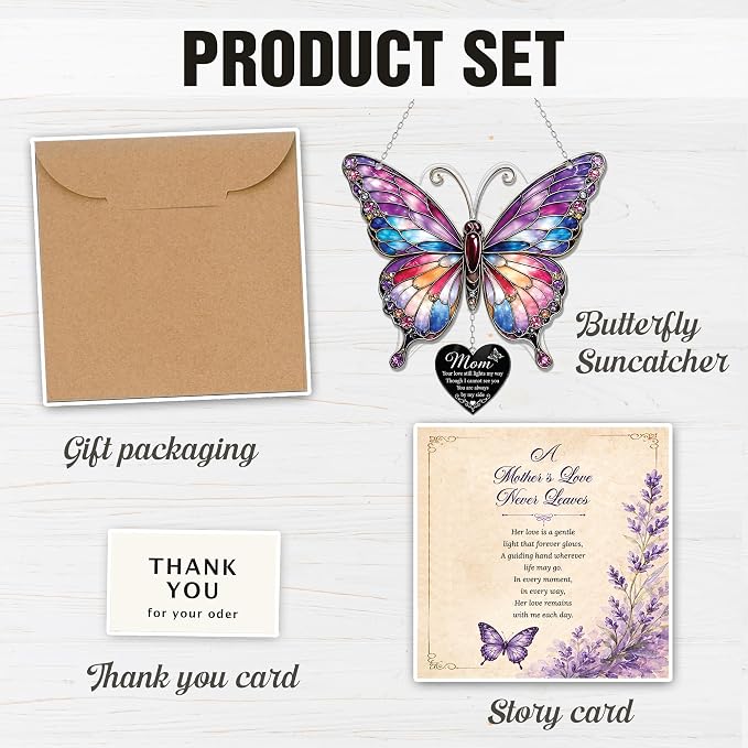 Butterfly 4 inch Suncatcher Memorial Gifts for Loss of Mom, Mother Memorial Gift, in Memory of Mom Gifts, Remembrance Gifts for Loss of Loved One, Memorial Keepsake Sympathy Gift