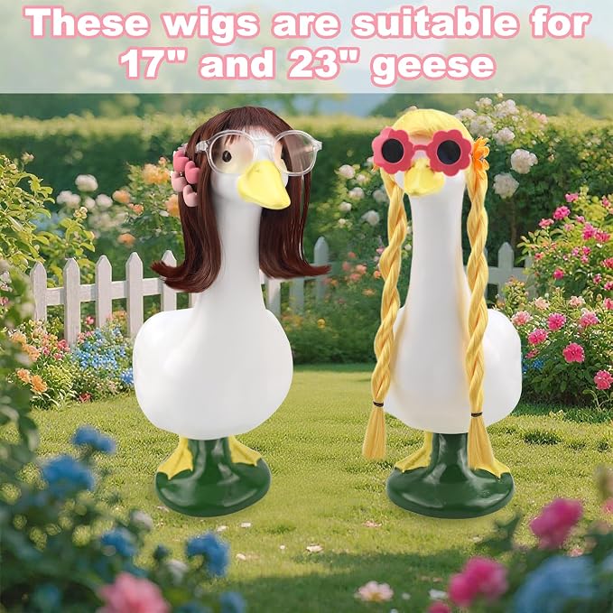 Porch Goose Wigs Accessories 2 Pack with Sunflower Hair Clips Fall Porch Goose Braid Wigs Autumn Pastoral Style Outdoor Decor for Lawn Goose Statues