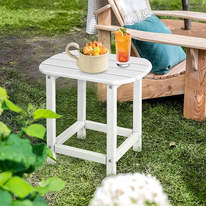 Tangkula Outdoor Side Table, Weather Resistant Adirondack Table, Outdoor Indoor Chairside End Tables, Waterproof HDPE, for Patio Poolside Porch Backyard, Easy Assembly, 19 x 14.5 x 18 Inch (1, White)