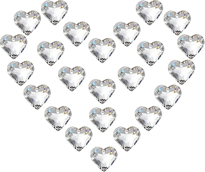 24pcs Small Crystal Heart Prisms Suncatchers 20mm Clear Glass Beads | Rainbow Maker Sun Catchers Chandelier Crystals Drop Parts Glass Christmas Wedding Valentine's Day Decorations Gift