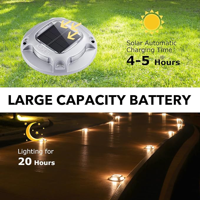 AGPTEK Solar Driveway Lights Outdoor 12 Pack, 2 Color Modes LED Deck Dock | Marine Waterproof Driveway Marker Lights for Step Sidewalk Stair Garden Pathway Walkway Yard (Warm White/Cool White)