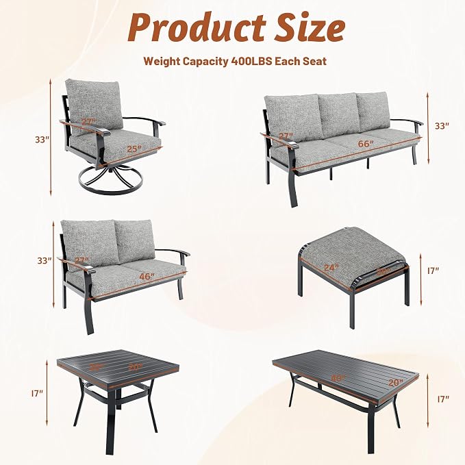 HOMREST Outdoor Swivel Rocker Patio Chairs with Coffee Table 3 PCS Bistro Set, 360 Degree Swivel Rocking Chair Patio Conversation Set with Thickened Cushions for Garden, Deck and Poolside