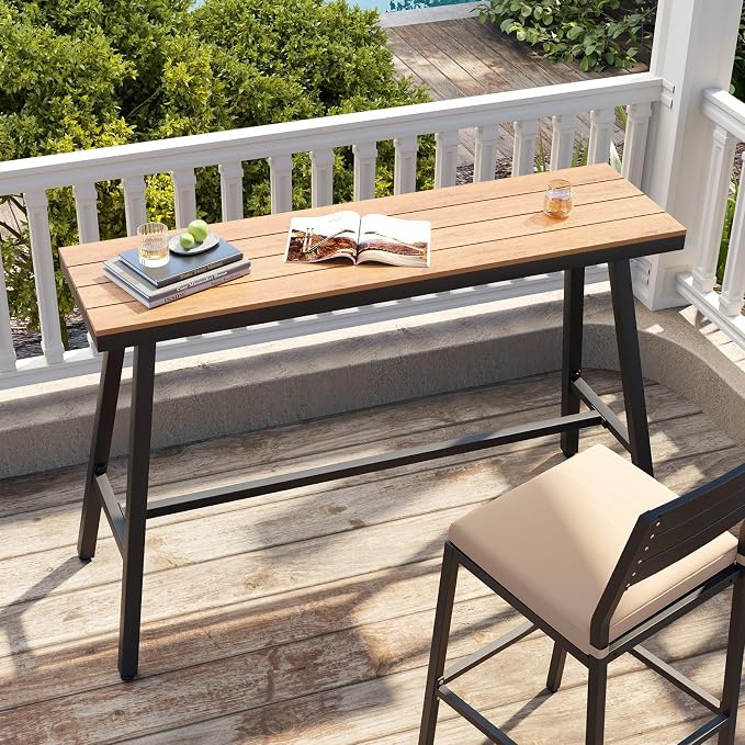 Crestlive Products Outdoor Bar Table, Patio Pub Table, 55'' Patio Bar Height Table with Weather Resistant Waterproof Top for Balcony, Bistro, Garden, Backyard, Poolside, Indoor (Brown)