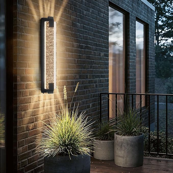 camuucci Dusk to Dawn Outdoor Wall Light, Sparkling Glow Porch Sconce | IP65 Waterproof Exterior LED Wall Light, Bubble Acrylic Design, 31.1-Inch Front Door Light for Porch Patio,Black