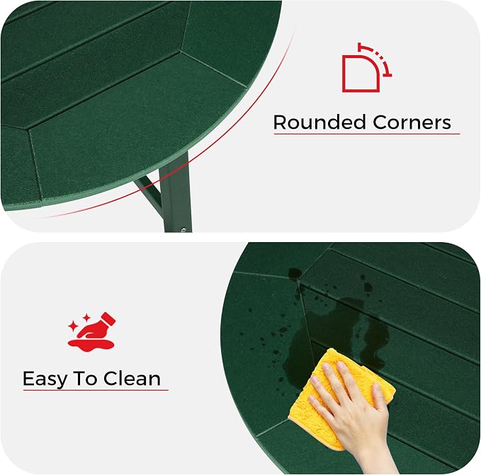 Costaelm Patio Bistro Table, 42" Counter Height Round Patio Cocktail Bar Table with Umbrella Hole, Outdoor Bistro Dining Pub Table for Front Porch Deck Backyard Garden, Dark Green