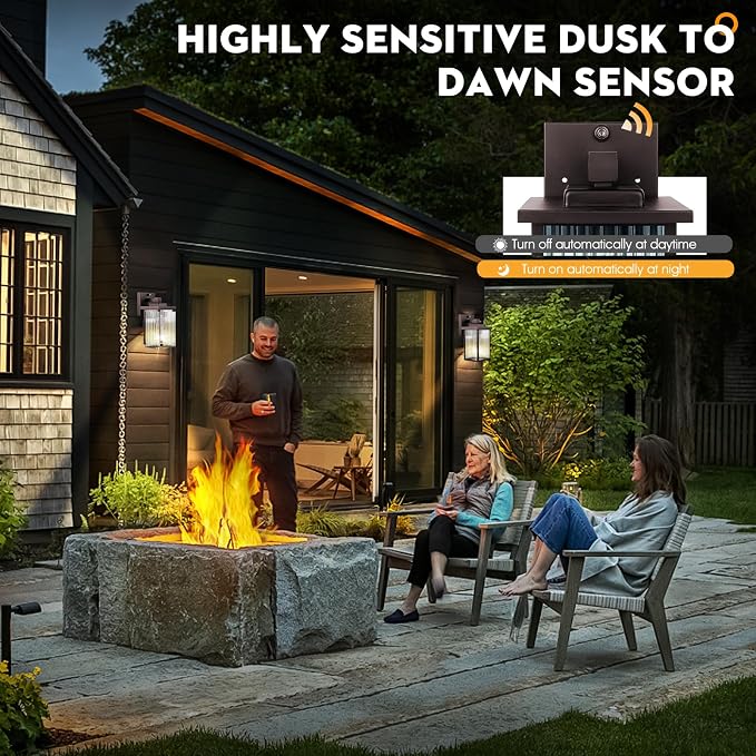 Bronze Dusk to Dawn Wall Mount Porch Lights, Exterior Light Fixtures | Auto On and Off, Anti-Rust Metal Frame, Tempered Glass, E26 Socket, Easy DIY Install on Porch, Garage