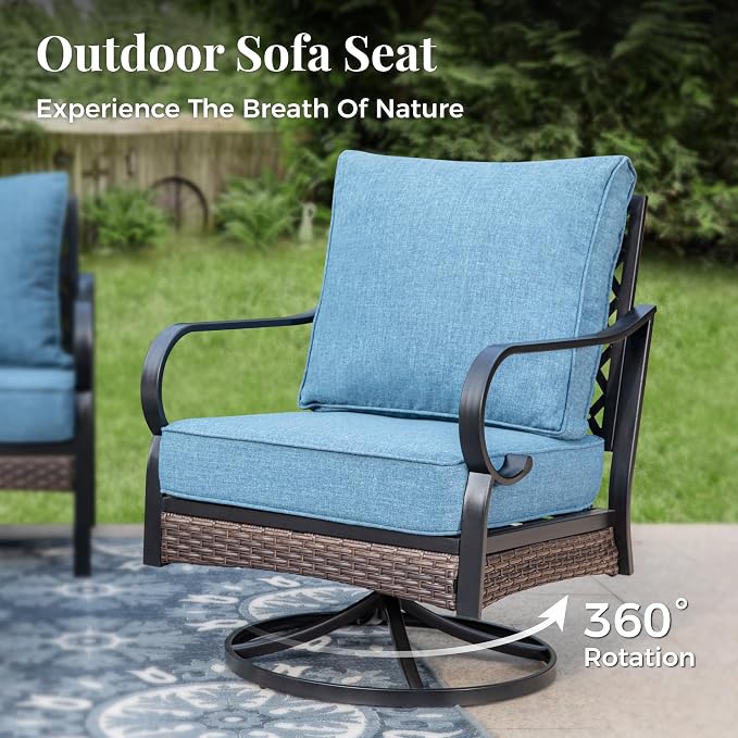 MIXPATIO Patio Furniture Set with Coffee Table, Outdoor Conversation Set with 2 x Fixed Chairs, 2 x Swivel Chairs, 1 x 3-Seat Sofa for Lawn Garden Backyard, Navy Blue