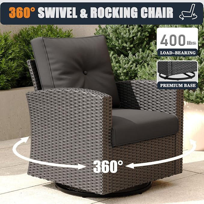 Patio Furniture Set with Fire Pit Table, 10 Pieces Outdoor All-Weather Wicker Conversation Sectional Chair Sofa Set with 2 Swivel Chairs